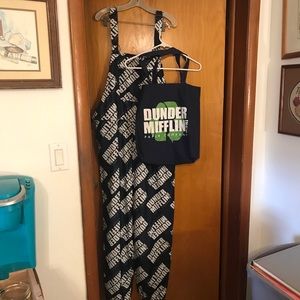 NEW The Office Men's DUNDER MIFFLIN Union Suit Coveralls PJ's Size 2XL & TOTE